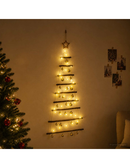 Albero di Natale appeso con palle 120 cm 50 LED Bianco caldo