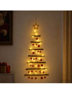 Albero di Natale appeso con palle 90 cm 30 LED Bianco caldo