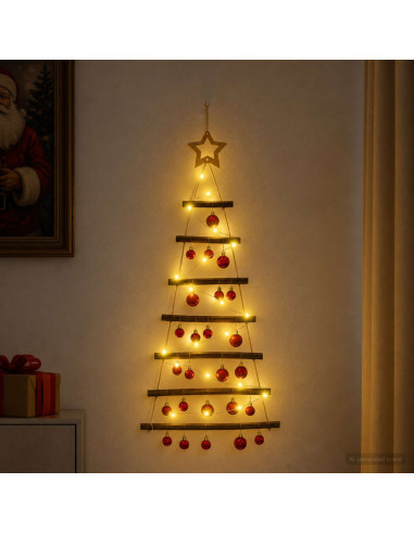 Albero di Natale appeso con palle 90 cm 30 LED Bianco caldo