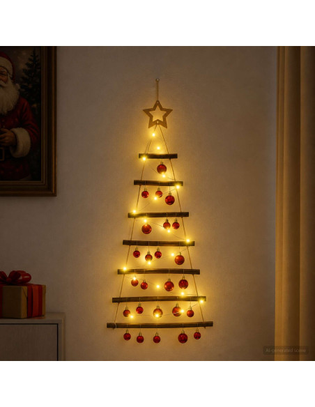 Albero di Natale appeso con palle 90 cm 30 LED Bianco caldo