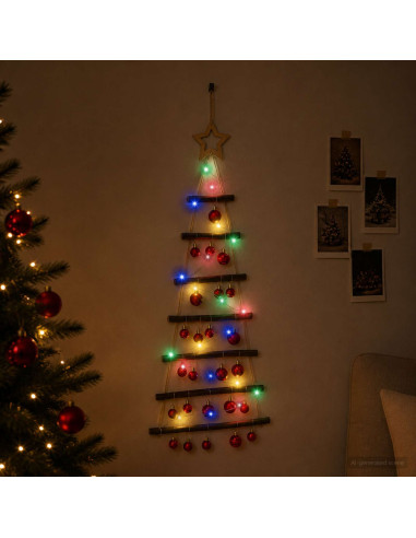 Albero di Natale appeso con palle 90 cm 30 LED Multicolore