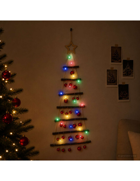 Albero di Natale appeso con palle 90 cm 30 LED Multicolore