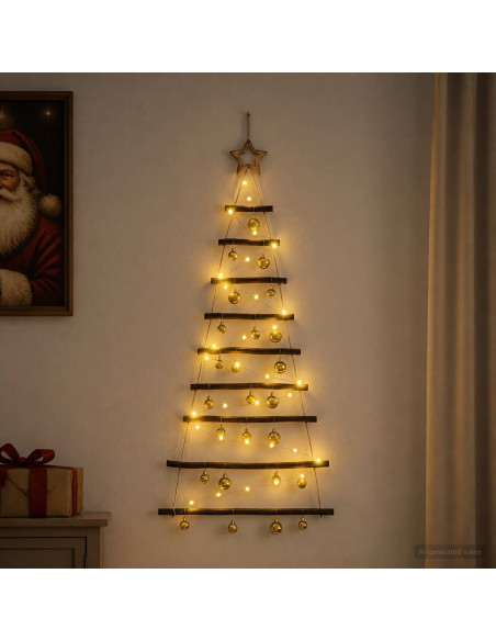 Albero di Natale appeso con palle 120 cm 50 LED Bianco caldo