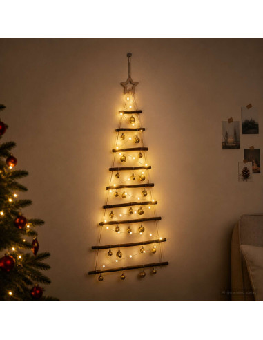 Albero di Natale appeso con palle 120 cm 50 LED Bianco caldo