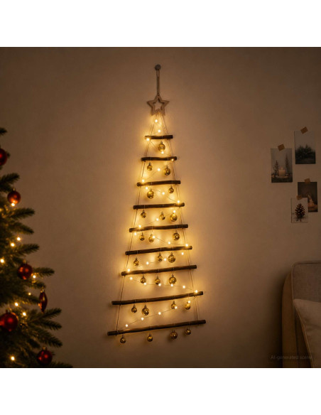 Albero di Natale appeso con palle 120 cm 50 LED Bianco caldo