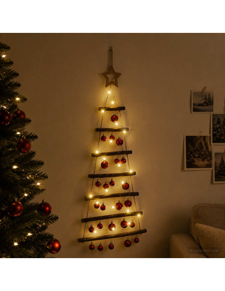 Albero di Natale appeso con palle 90 cm 30 LED Bianco caldo