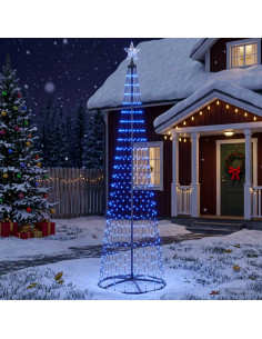 Albero di Natale a cono LED 250 cm 470 LED Blu Acciaio Bianco