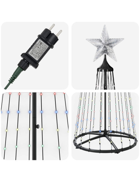 Albero di Natale a cono LED 250 cm 470 LED Multicolore Acciaio