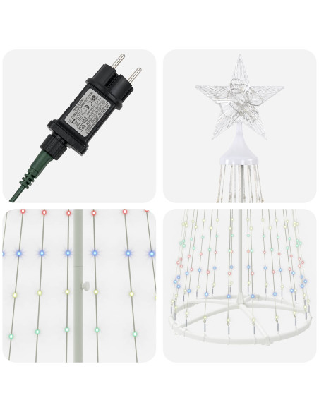Albero di Natale a cono LED 250 cm 470 LED Multicolore Acciaio