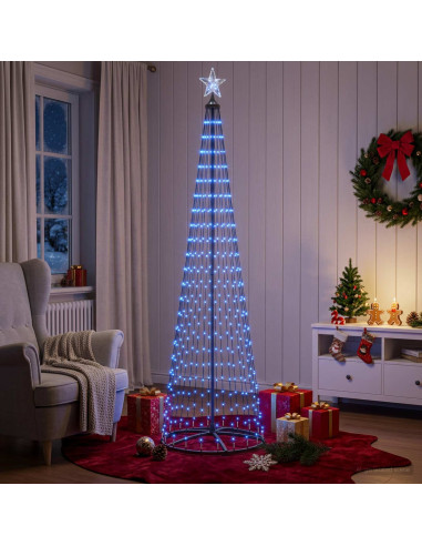 Albero di Natale a cono LED 250 cm 470 LED Blu Acciaio Bianco