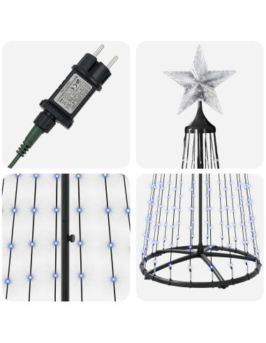 Albero di Natale a cono LED 250 cm 470 LED Blu Acciaio Bianco