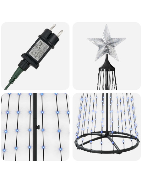 Albero di Natale a cono LED 250 cm 470 LED Blu Acciaio Bianco