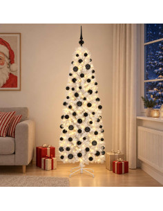 Albero di Natale Artificiale Slim con Palline 180 cm 300 LED