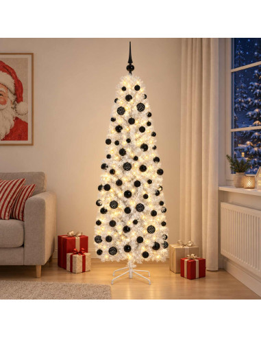 Albero di Natale Artificiale Slim con Palline 180 cm 300 LED