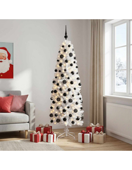 Albero di Natale Artificiale Slim con Palline 180 cm 300 LED