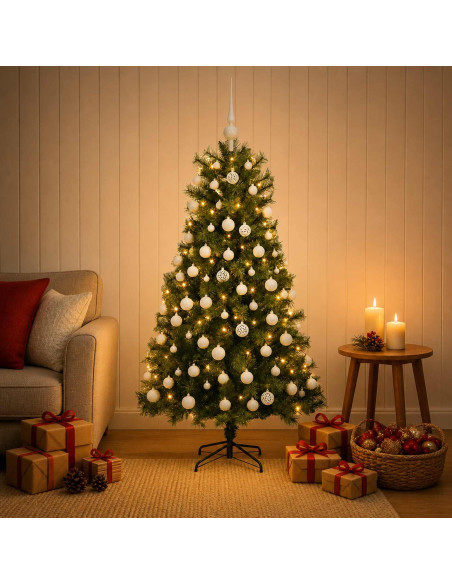 Albero di Natale artificiale con rami snodati e palline 150 cm