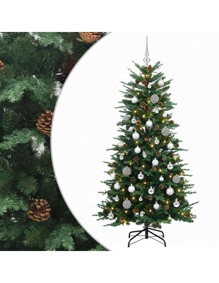 Albero di Natale artificiale con palline 120 cm 150 LED
