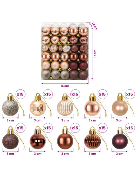 Set di Palline di Natale 150 pz Champagne e marrone 3 cm