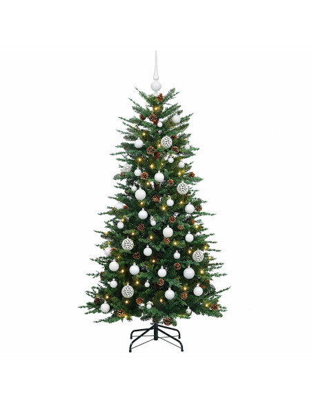 Albero di Natale artificiale con palline 120 cm 150 LED