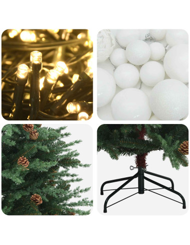 Albero di Natale artificiale con palline 120 cm 150 LED