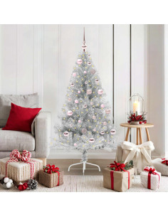 Albero di Natale artificiale con luci integrate Argento 150 cm