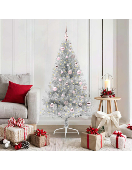 Albero di Natale artificiale con luci integrate Argento 150 cm
