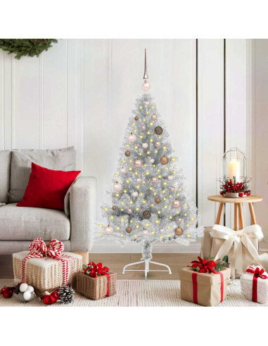 Albero di Natale artificiale con luci integrate Argento 150 cm