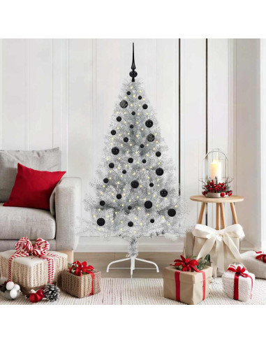 Albero di Natale artificiale con luci integrate Argento 150 cm