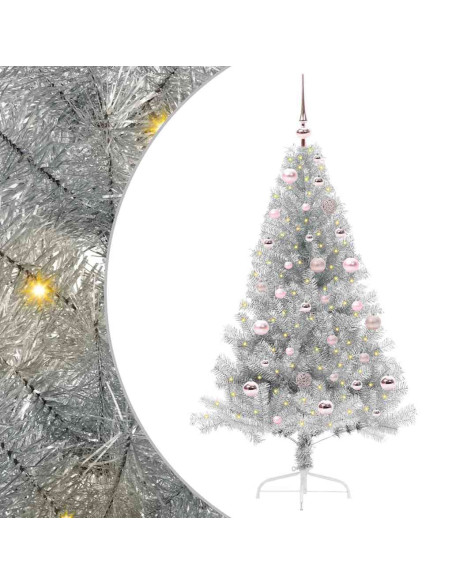 Albero di Natale artificiale con luci integrate Argento 150 cm