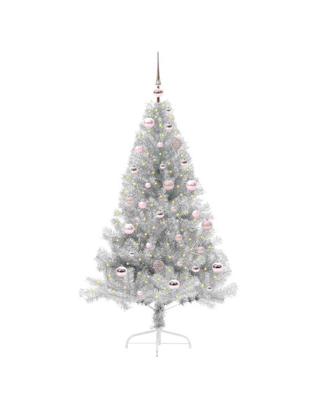 Albero di Natale artificiale con luci integrate Argento 150 cm