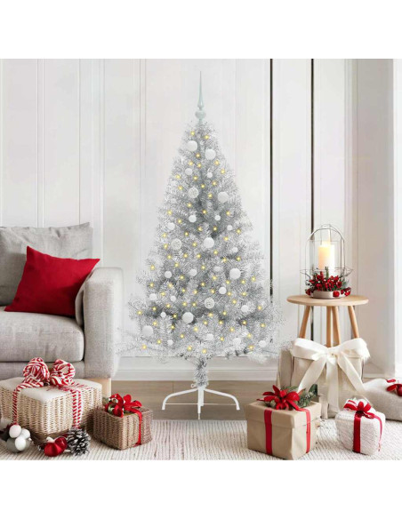 Albero di Natale artificiale con luci integrate Argento 150 cm