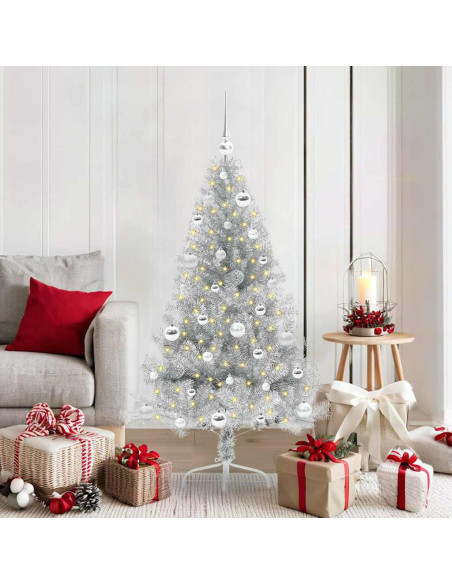 Albero di Natale artificiale con luci integrate Argento 150 cm