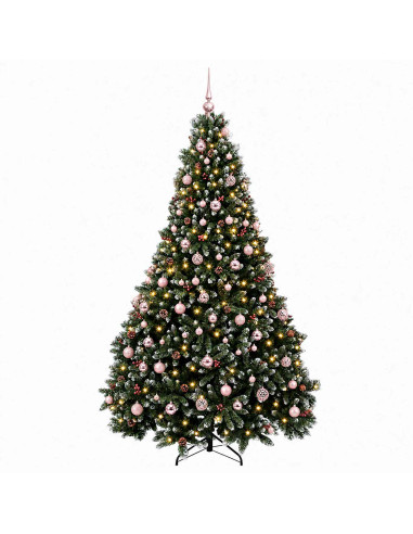 Albero di Natale artificiale verde con palline 210 cm 300 LED