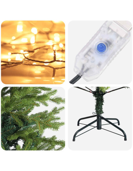 Albero di Natale Artificiale con Rami Pieghevoli 180 cm 300 LED