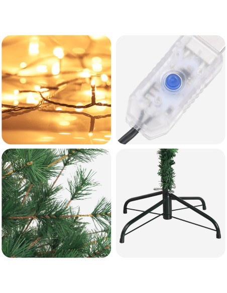 Albero di Natale Artificiale con Rami Pieghevoli 210 cm 300 LED