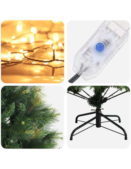 Albero di Natale Artificiale con Rami Pieghevoli 210 cm 300 LED