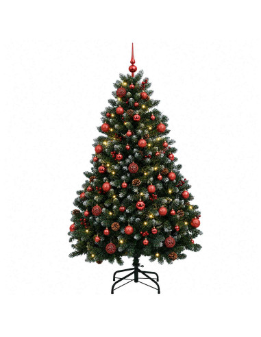 Albero di Natale artificiale verde con palline 150 cm 150 LED