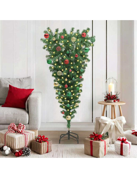 Albero di Natale artificiale preilluminato capovolto con set di palline