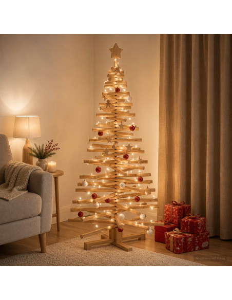 Albero di Natale in legno KOTKA 150 cm Legno Massello di Pino