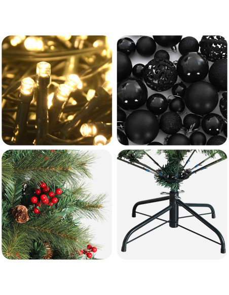 Albero di Natale artificiale con palline 210 cm 300 LED