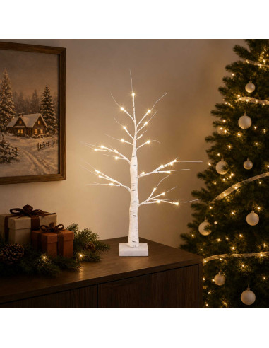 Albero di Natale in betulla con LED 2 pz Bianco 10 x 10 x 58 cm