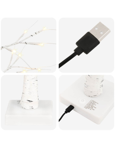 Albero di Natale in betulla con LED 2 pz Bianco 10 x 10 x 58 cm