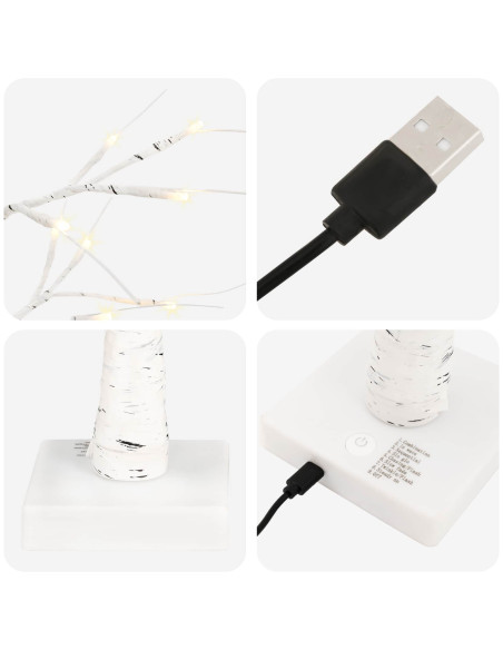 Albero di Natale in betulla con LED 2 pz Bianco 10 x 10 x 58 cm