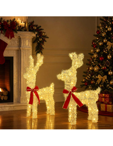 Renna di Natale 3D LOVIISA 2 pz 80 LED Bianco caldo
