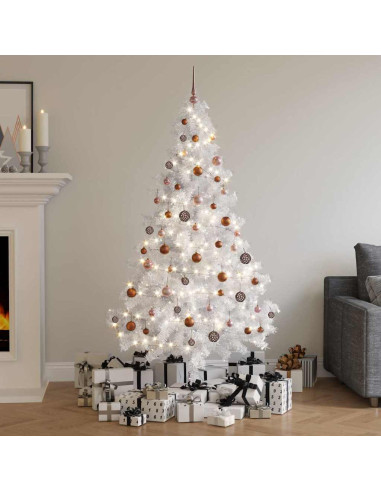 Albero di Natale a Metà Preilluminato con Palline Bianco 180 cm