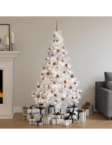 Albero di Natale a Metà Preilluminato con Palline Bianco 180 cm