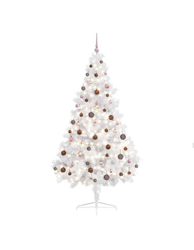 Albero di Natale a Metà Preilluminato con Palline Bianco 180 cm