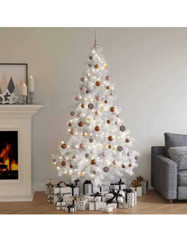Albero di Natale a Metà Preilluminato con Palline Bianco 210 cm