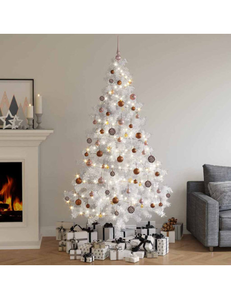 Albero di Natale a Metà Preilluminato con Palline Bianco 210 cm