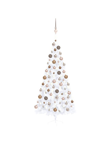 Albero di Natale a Metà Preilluminato con Palline Bianco 210 cm